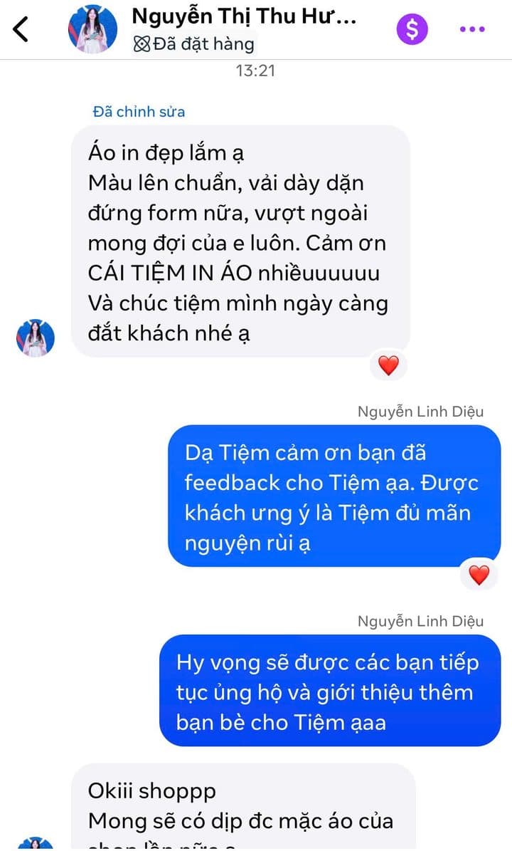 Tin nhắn feedback của Thu H.